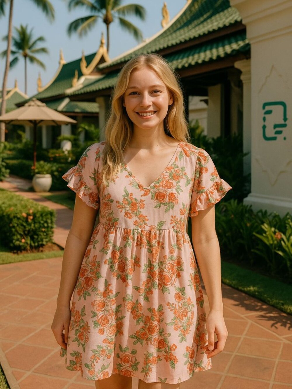 Uncle Frank Baby Doll Dress Linen Bl Floral Ruffles Flowy Sundress Pink Made USA - Picture 1 of 15